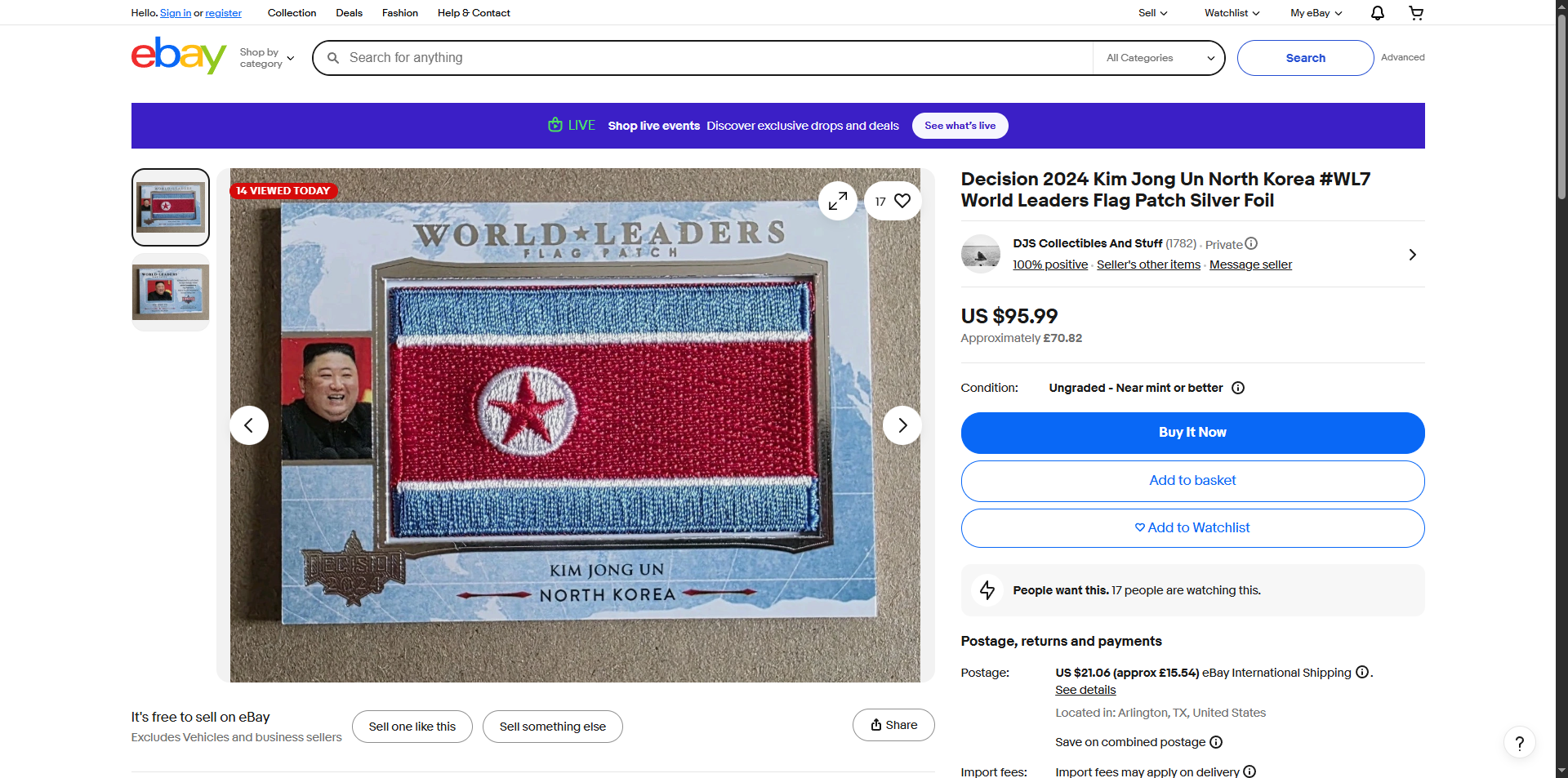 eBay listing for Kim Jong Un — Silver Foil Parallel